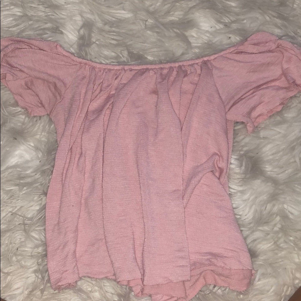 off the shoulder baby pink top